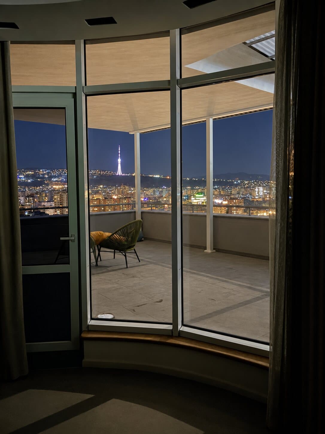 Glass doors to the terrace at night
